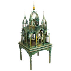 Vintage Monumental Mahogany Sacre Coeur Cathedral Bird Cage on Stand, 20th Century