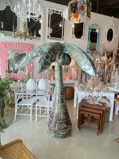 Vintage Monumental Metal Palm Tree Leaves & Coconuts Large Statue Tropical