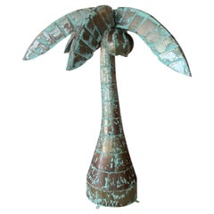 Vintage Monumental Metal Palm Tree Leaves & Coconuts Large Statue Tropical