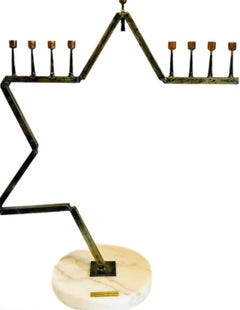 Vintage Monumental Mid Century Modern Abstract Brutalist Floating Menorah Signed