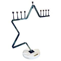Vintage Monumental Mid Century Modern Abstract Brutalist Floating Menorah Signed