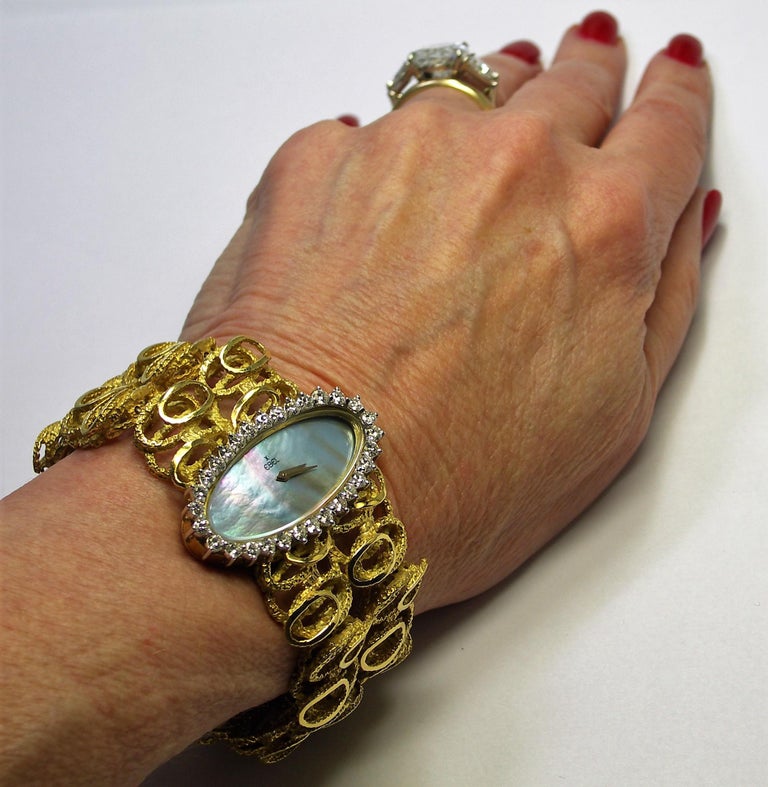 Vintage Monumental Mother of Pearl, Gold and Diamond Ladies Ebel Watch ...