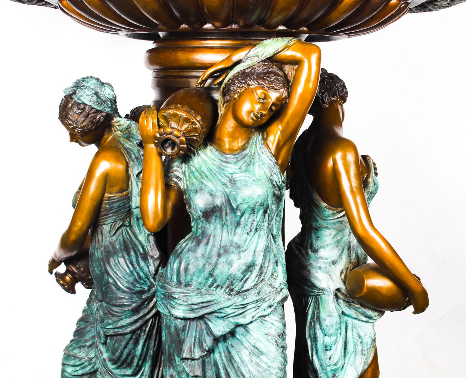 Italian Vintage Monumental Neo-Classical Revival Bronze Sculptural Pond Fountain 20th C For Sale