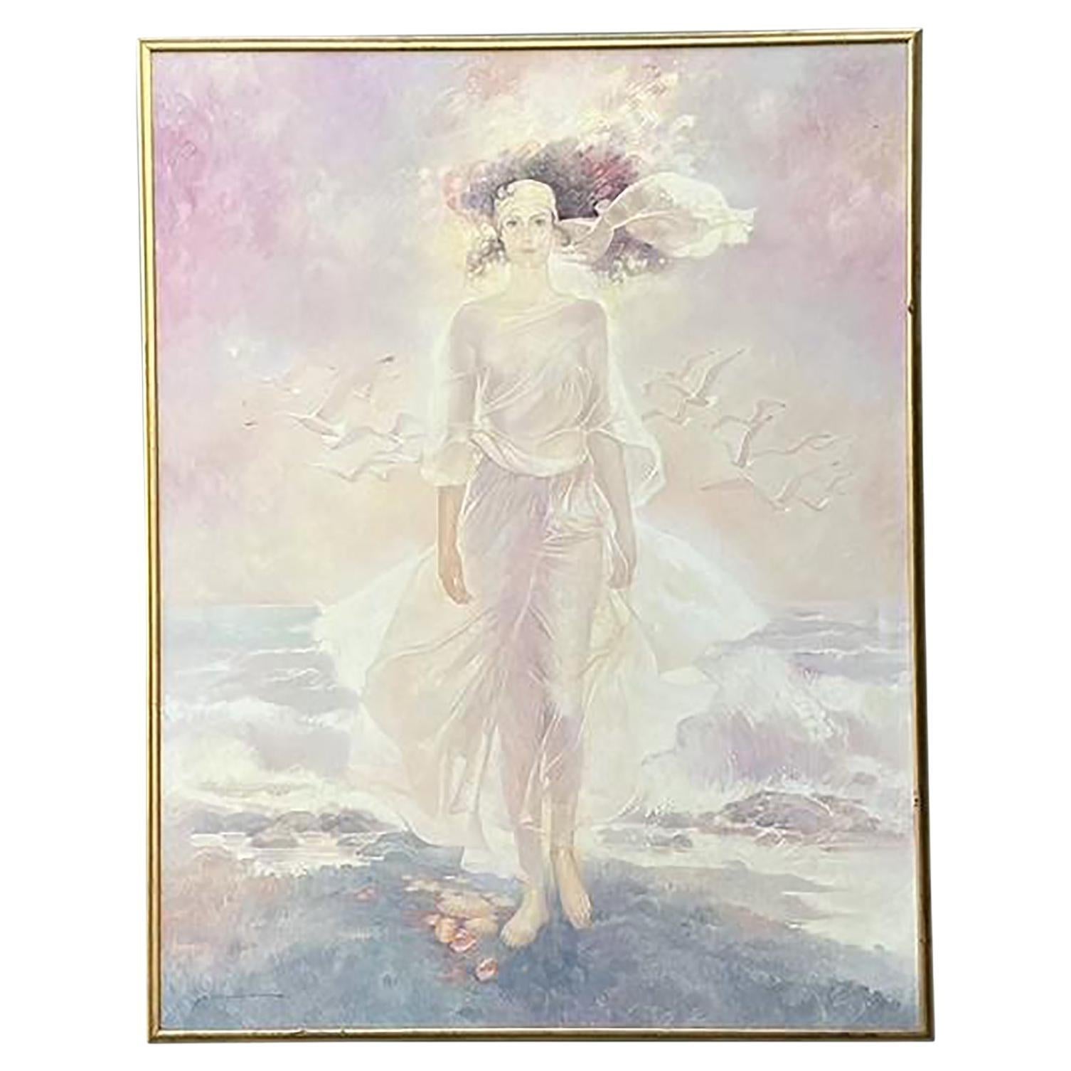 Vintage Monumental Original Abstract Figurative Oil Painting on Canvas