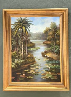 Vintage Monumental Original Everglades Oil Painting on Canvas