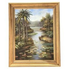 Vintage Monumental Original Everglades Oil Painting on Canvas
