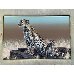 Vintage Monumental Original Oil Painting of Cheetahs