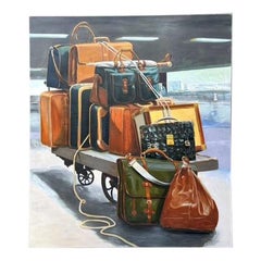 Vintage Monumental Original Still Life of Stacked Luggage