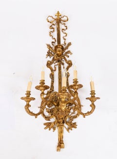Vintage Monumental Pair 4ft Empire Revival Ormolu Wandleuchten 20th Century