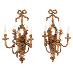 Vintage Par Monumental Ormolu Lámparas de Pared de Dos Brazos Apliques de mediados del siglo XX