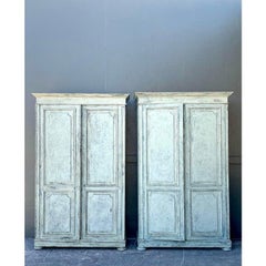 Vintage Monumental Patinated Belgian Armoire - A Pair