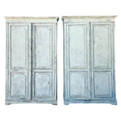 Vintage Monumental Patinated Belgian Armoire - A Pair