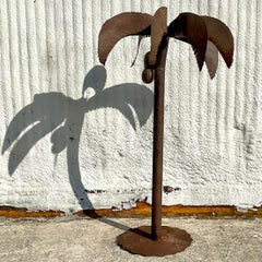 Vintage Monumental Patinated Metal Palm Tree