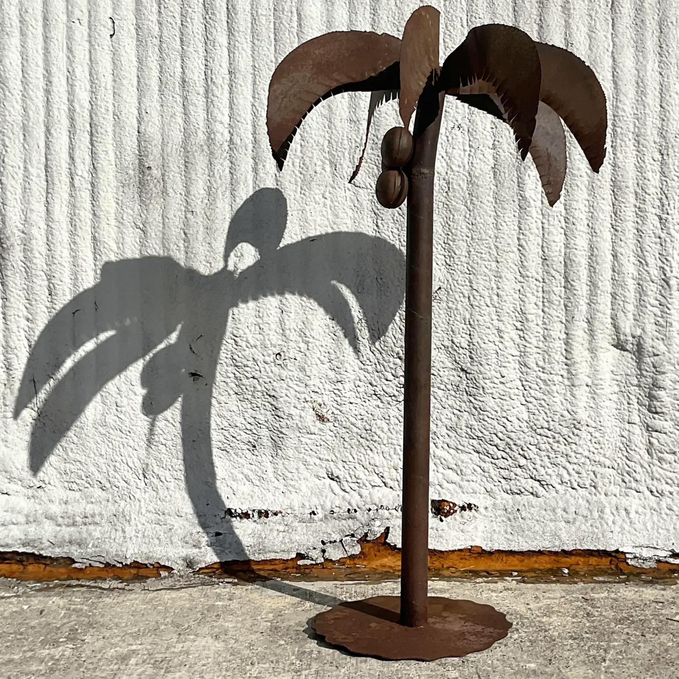 Bohemian Vintage Monumental Patinated Metal Palm Tree For Sale