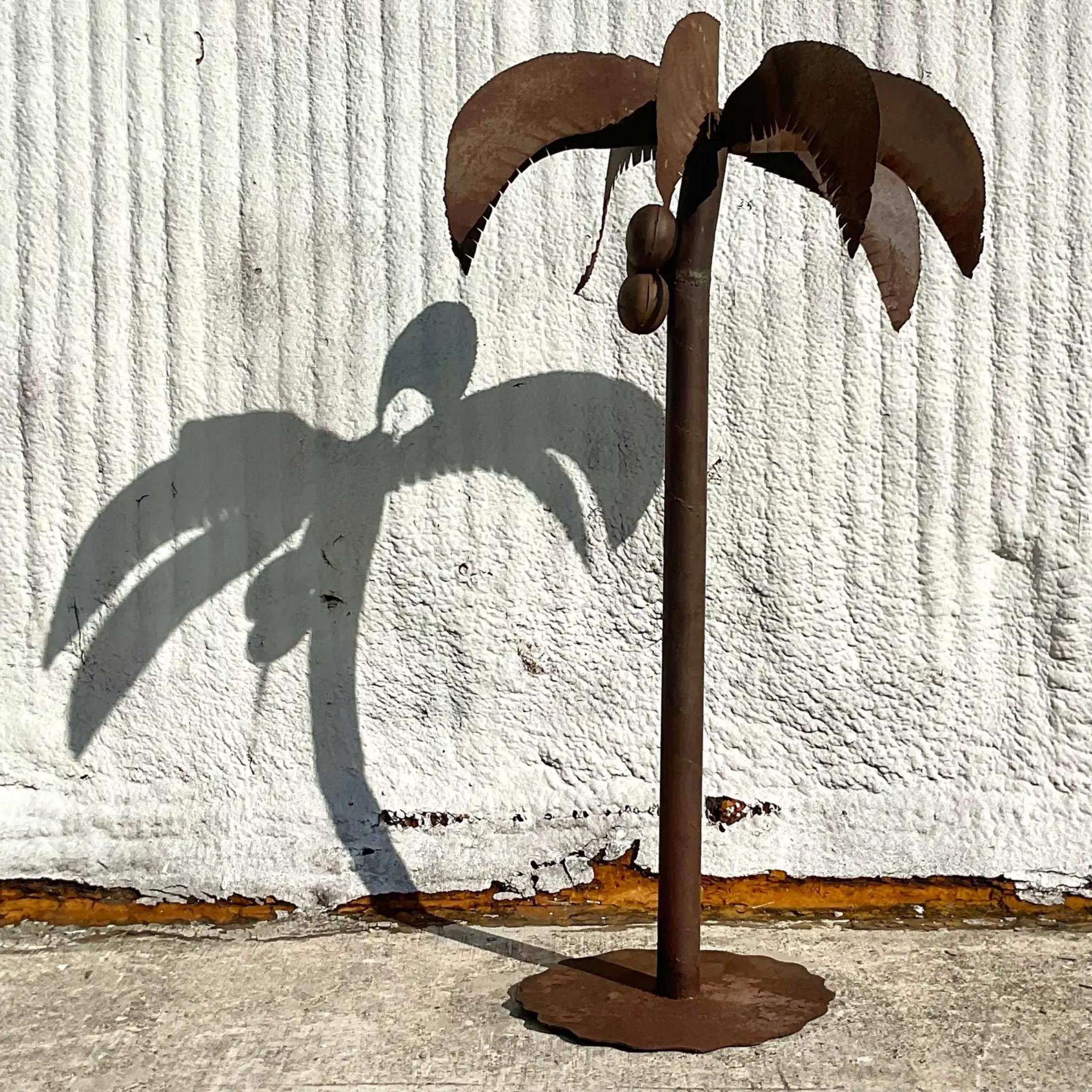 Vintage Monumental Patinated Metal Palm Tree In Good Condition For Sale In west palm beach, FL