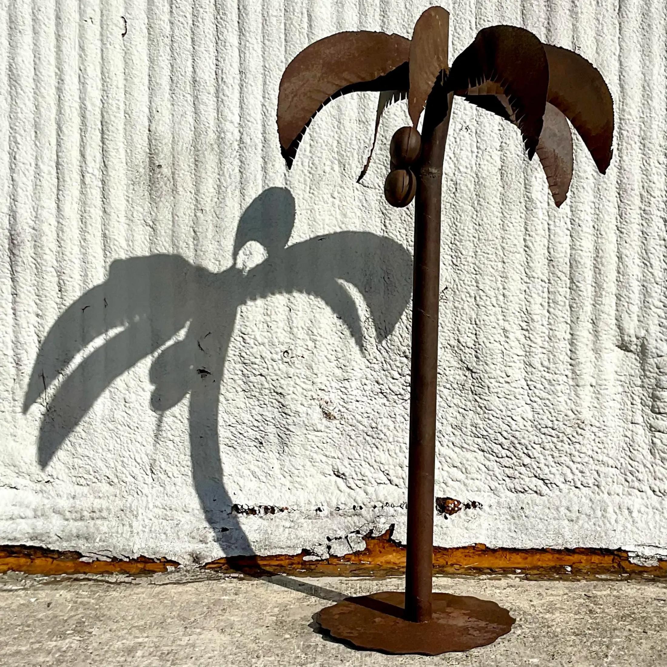 20th Century Vintage Monumental Patinated Metal Palm Tree For Sale