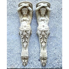 Vintage Monumental Patinated Molded Fiberglass Brackets - A Pair