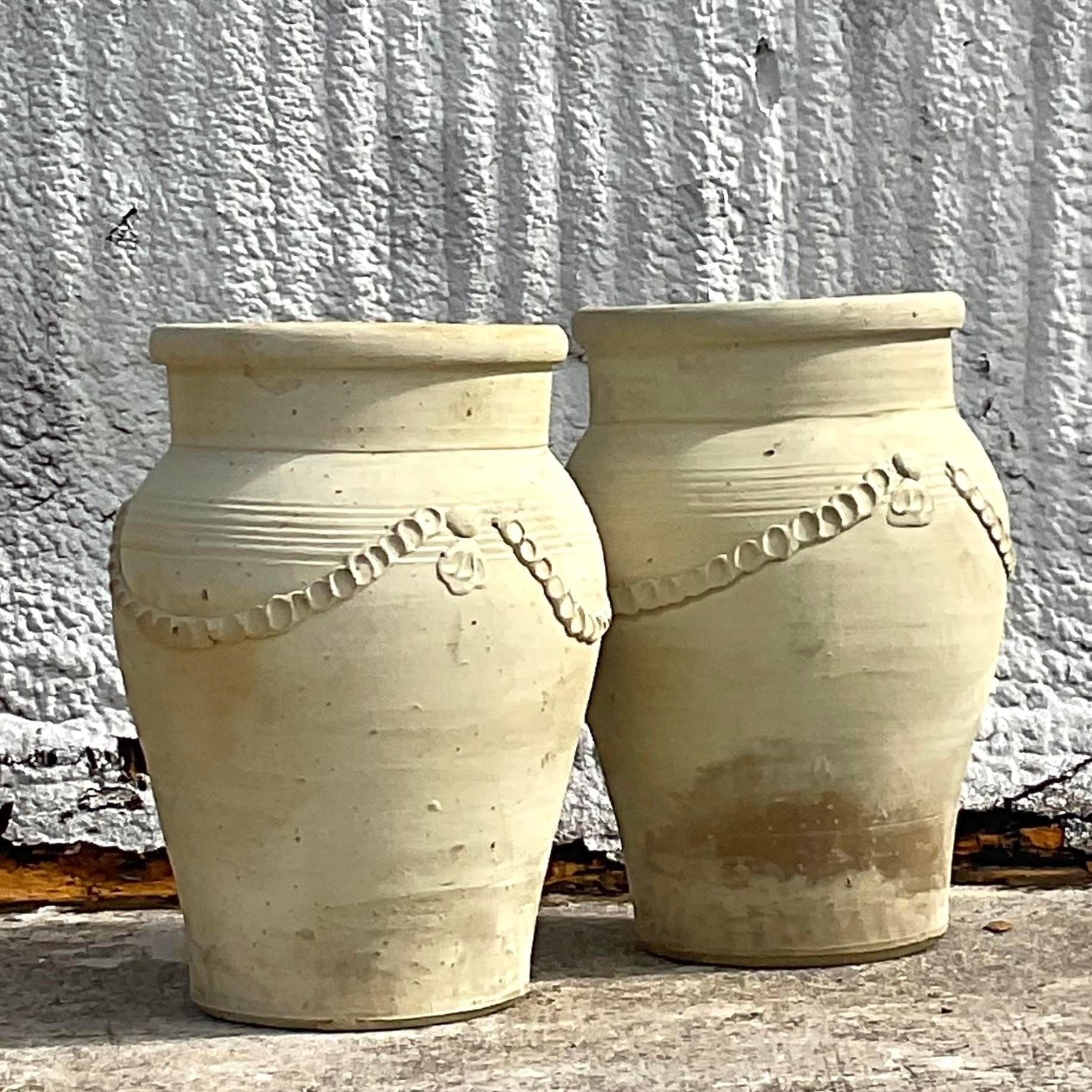 American Vintage Monumental Patinated Swag Terracotta Planter- a Pair For Sale