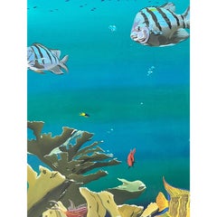 Vintage Monumental Paul Youngblood Original Undersea Oil Tryptic on Canvas