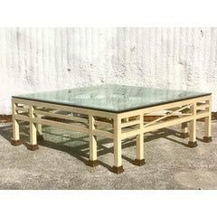 Vintage Monumental Postmodern Textured Metal Coffee Table