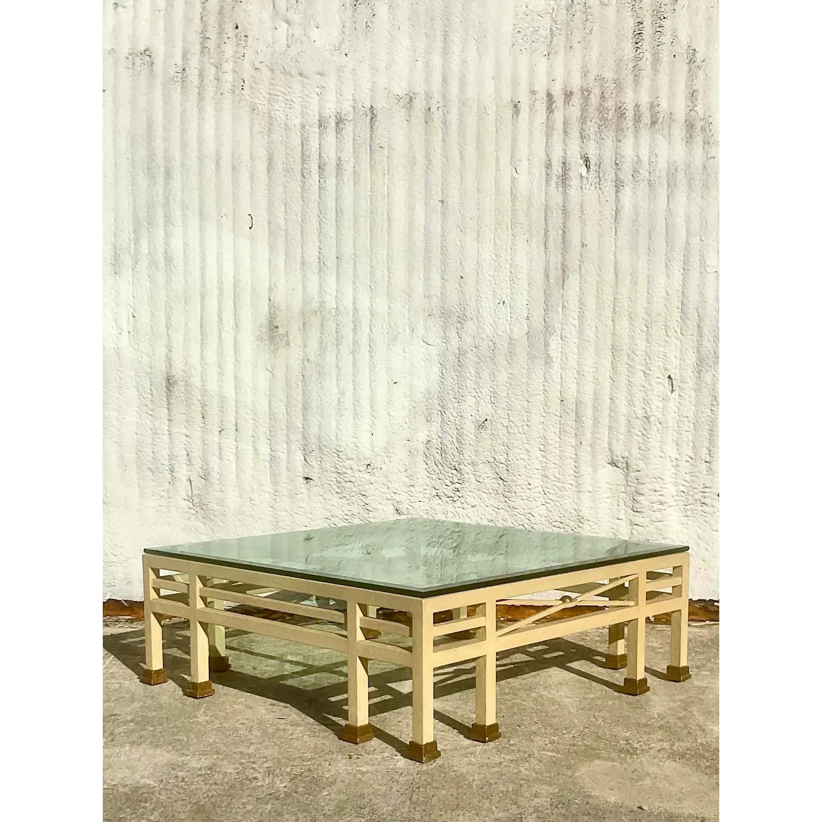 Post-Modern Vintage Monumental Postmodern Textured Metal Coffee Table For Sale