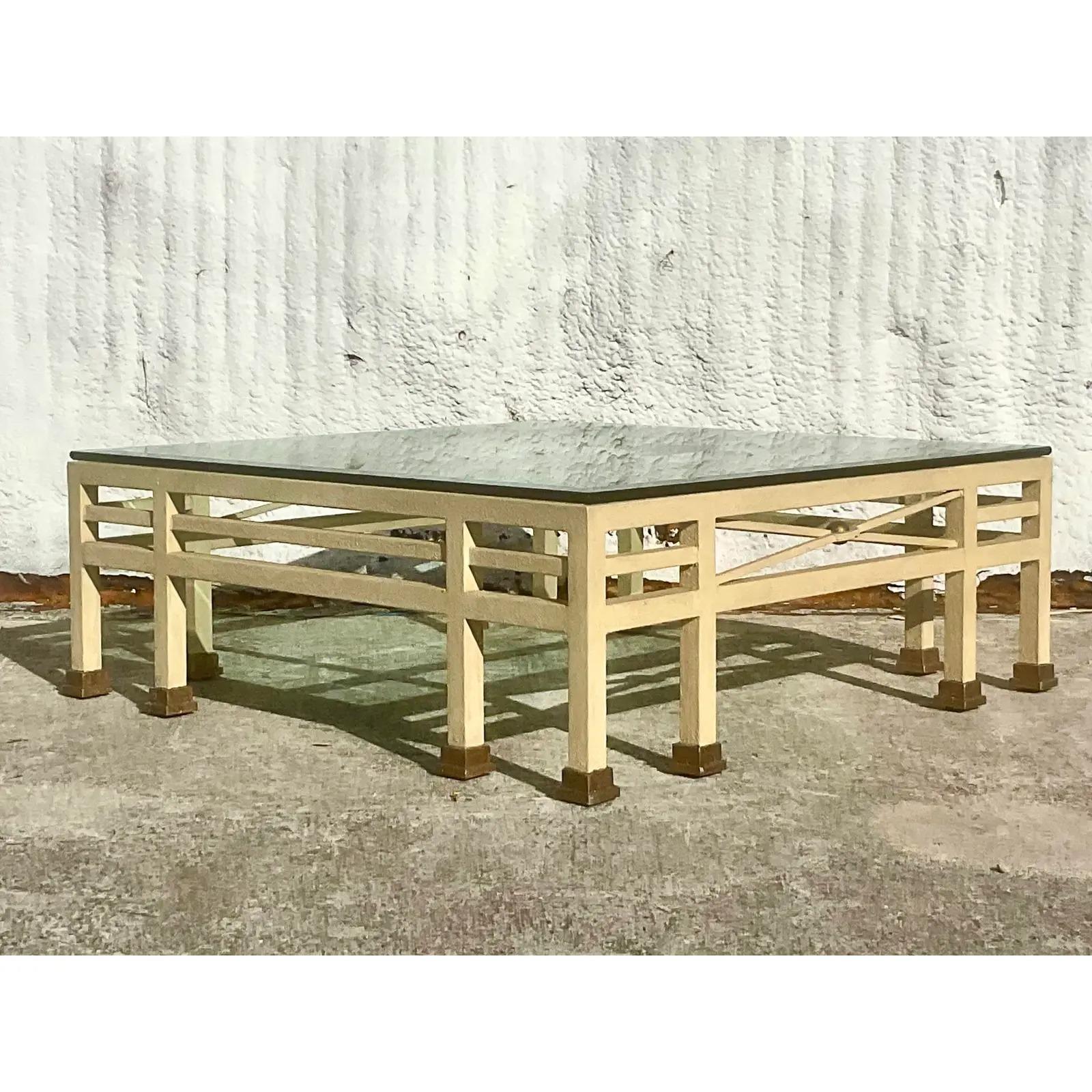 North American Vintage Monumental Postmodern Textured Metal Coffee Table For Sale