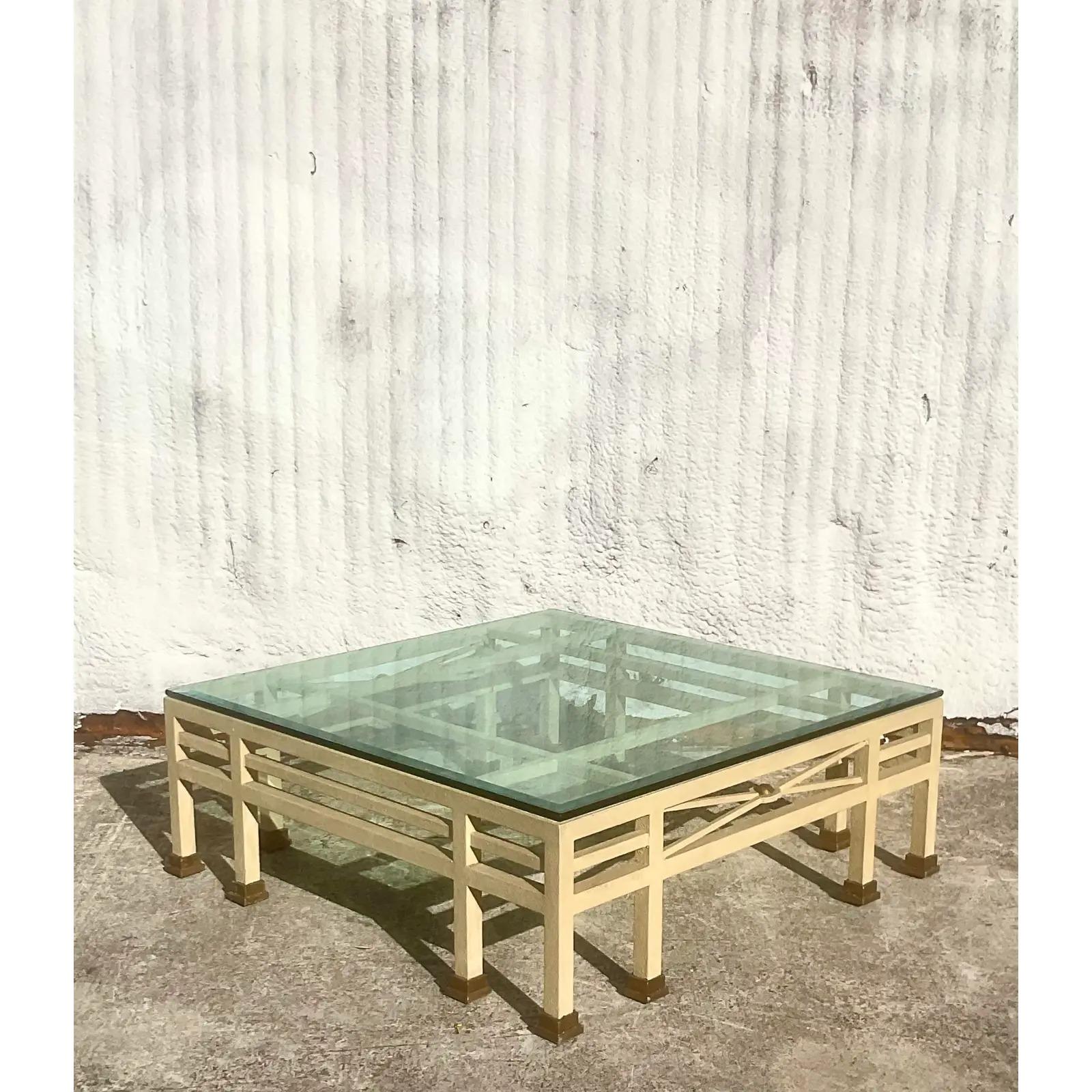 Vintage Monumental Postmodern Textured Metal Coffee Table In Good Condition For Sale In west palm beach, FL