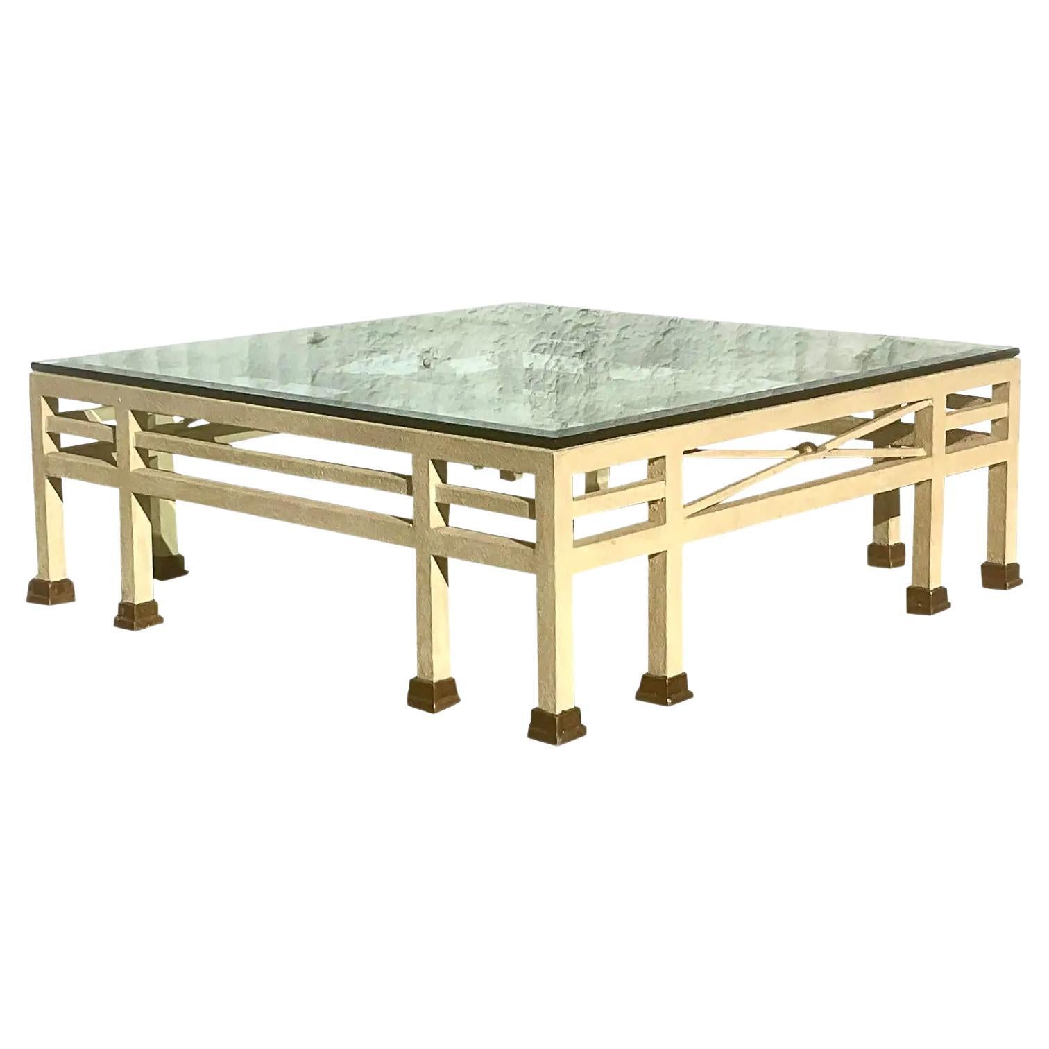 Vintage Monumental Postmodern Textured Metal Coffee Table