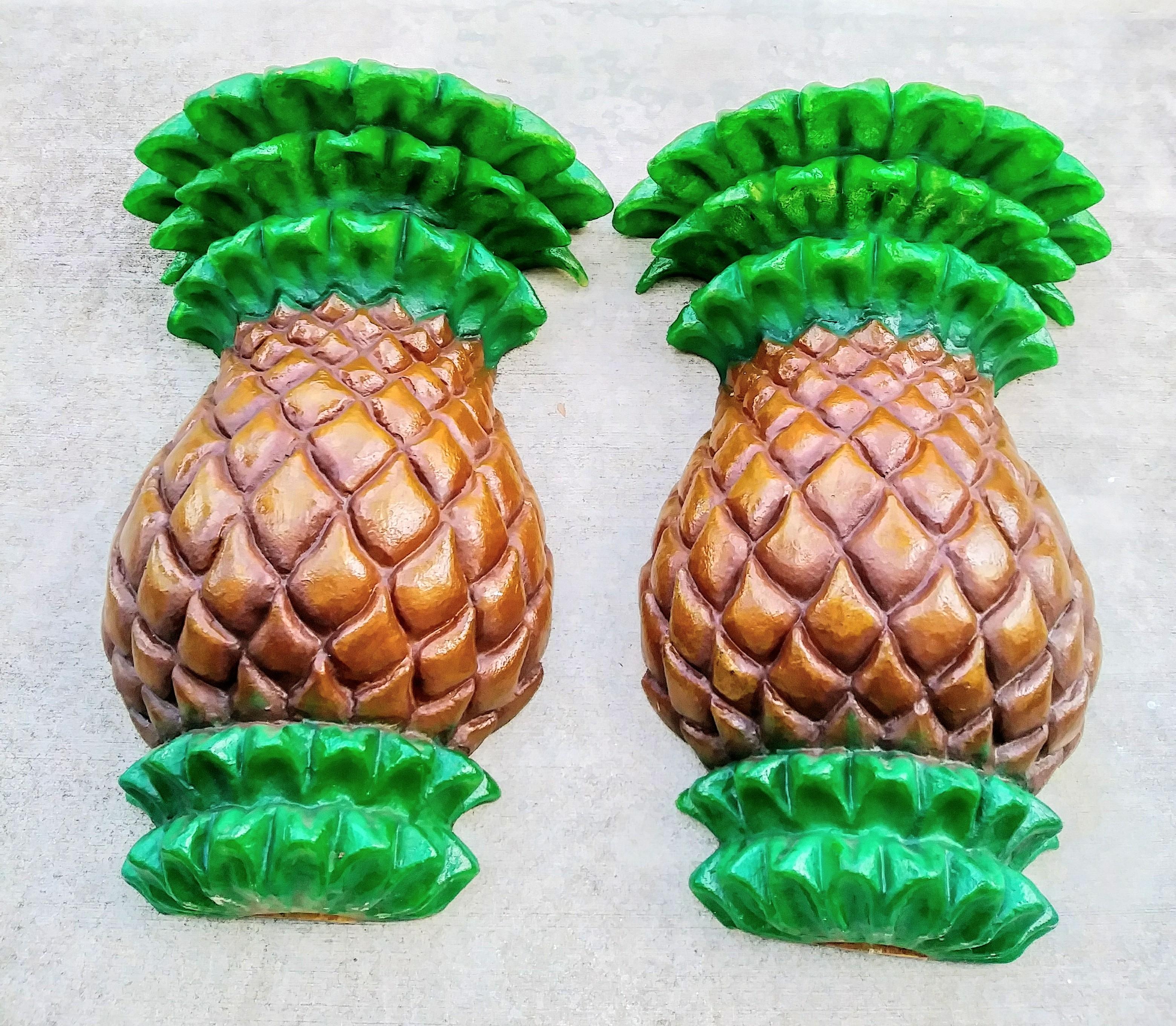 Vintage Monumental Rare 4ft Palm Beach Regency Pineapple Wall Sconces a pair For Sale 2