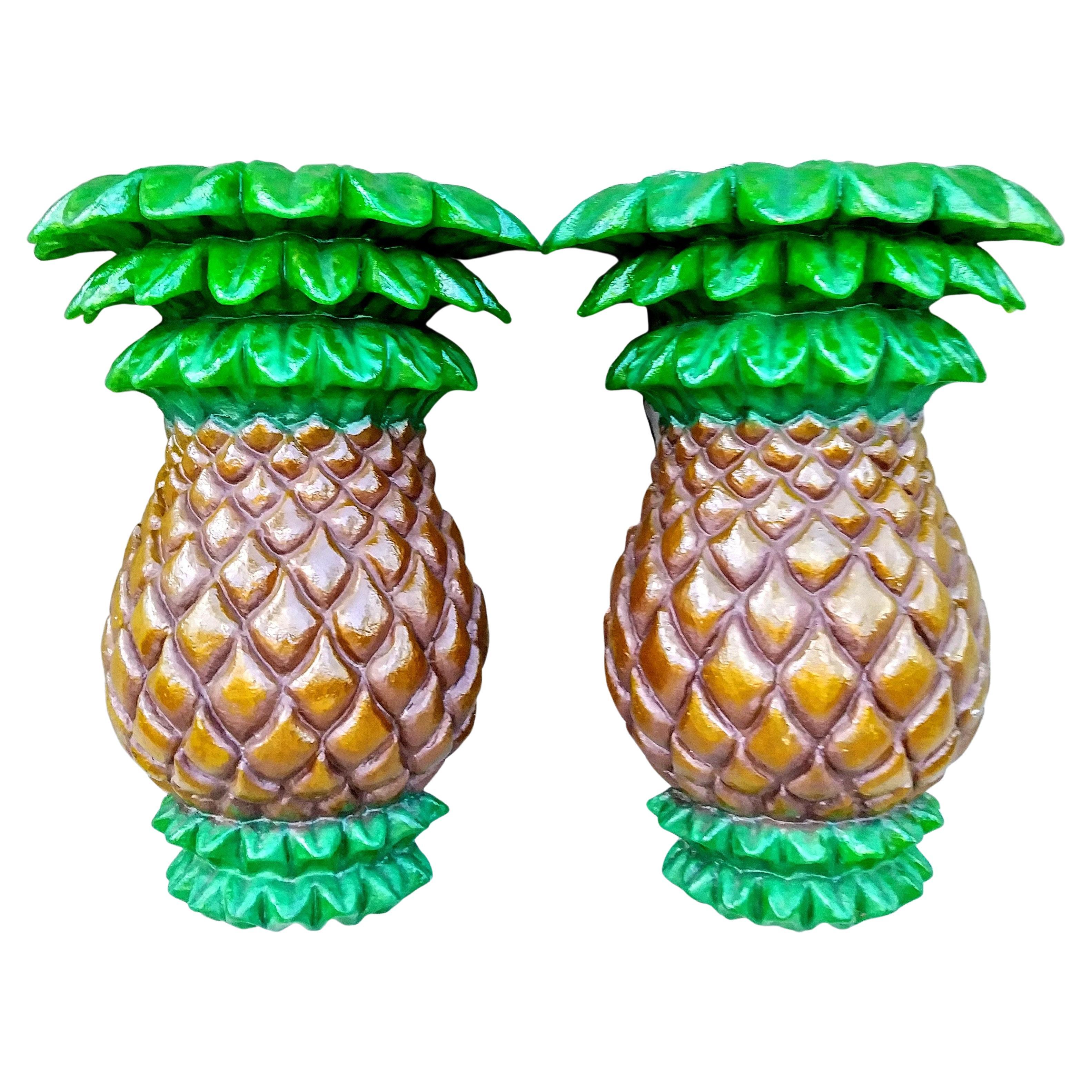Vintage Monumental Rare 4ft Palm Beach Regency Pineapple Wall Sconces a pair For Sale