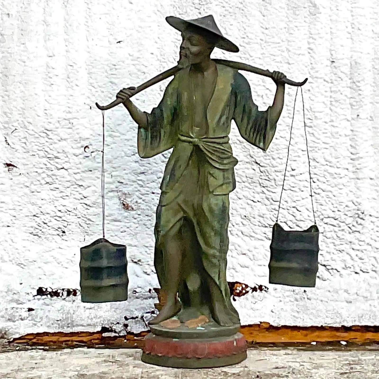 North American Vintage Monumental Regency Bronze Water Carrier Sculpture For Sale