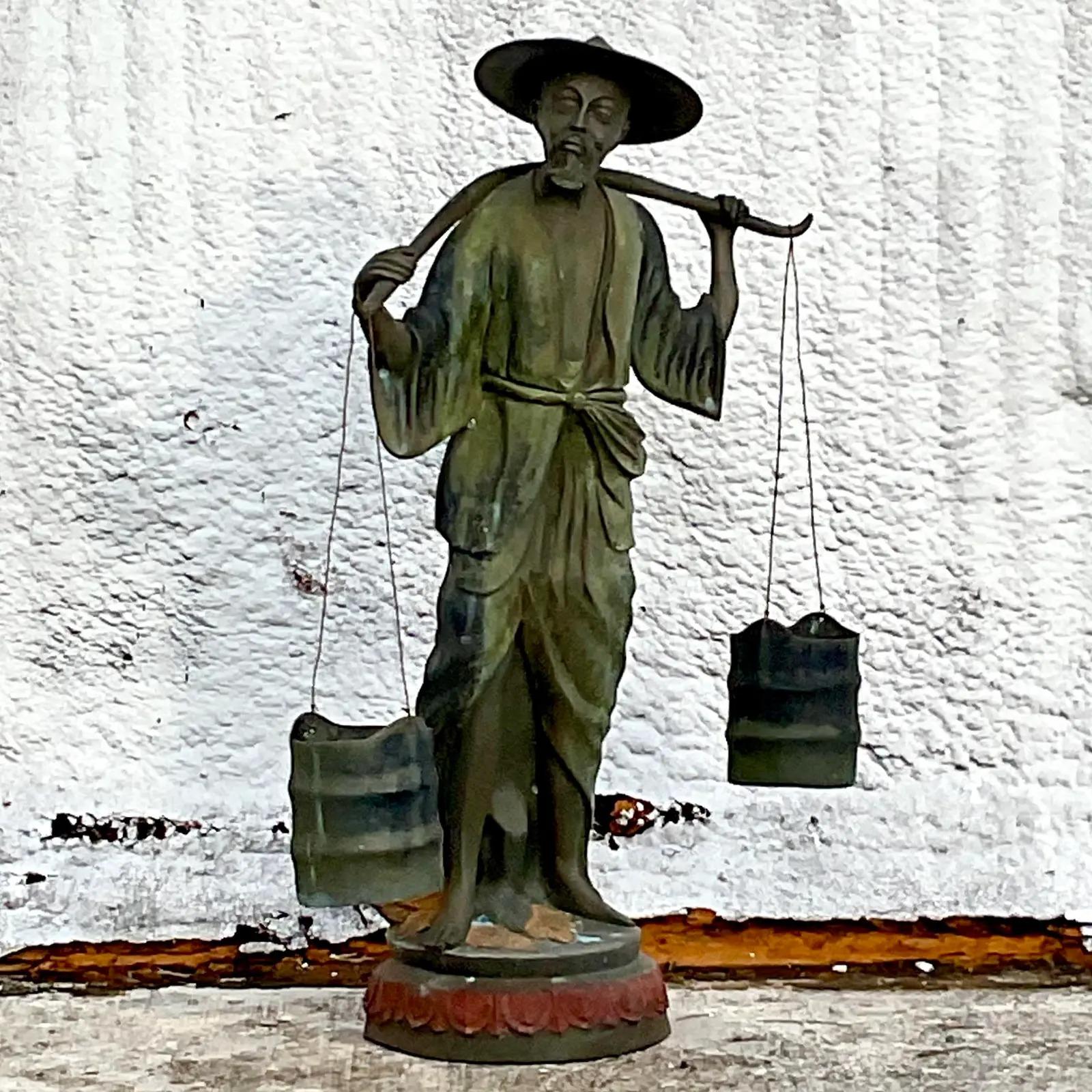 20th Century Vintage Monumental Regency Bronze Water Carrier Sculpture For Sale