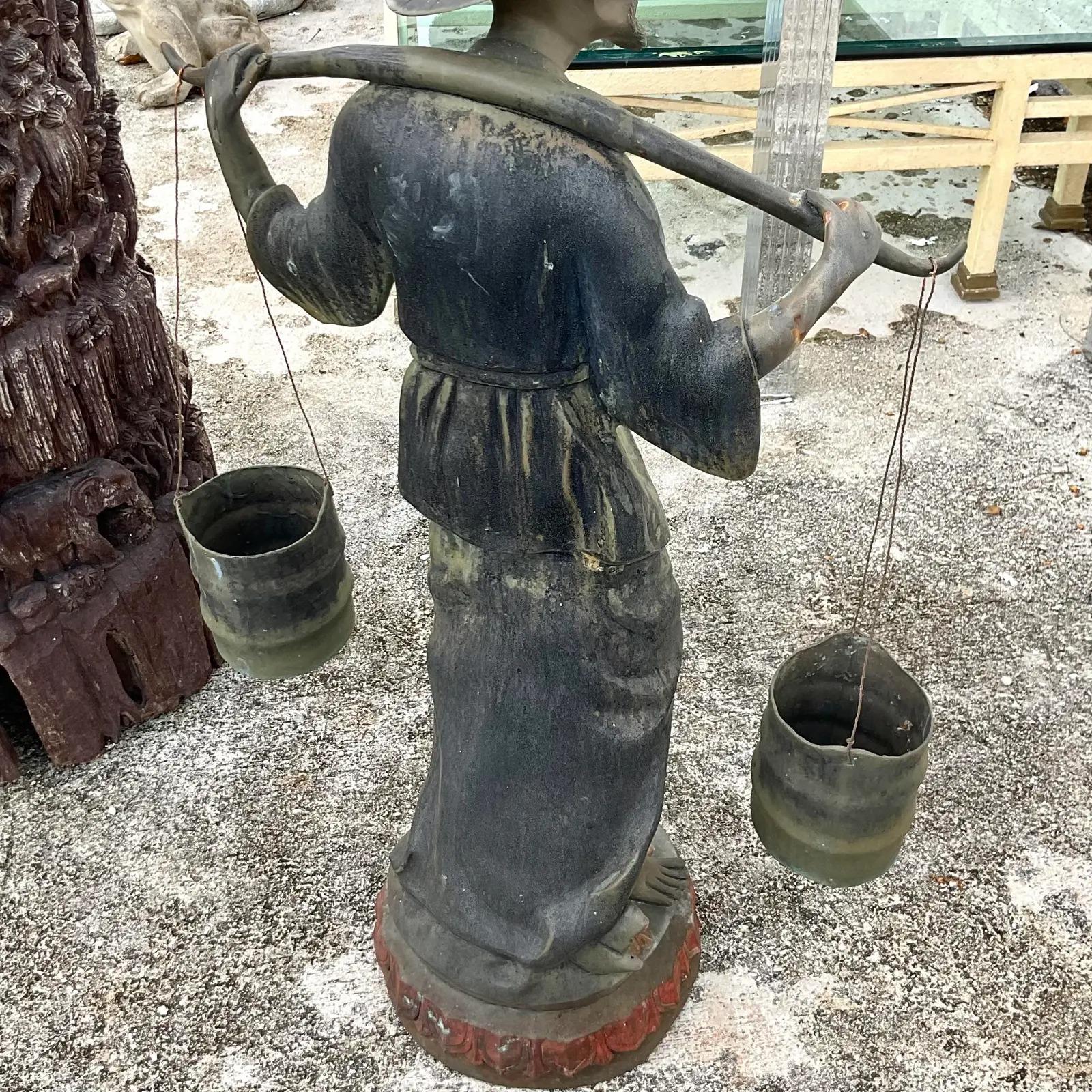 Vintage Monumental Regency Bronze Water Carrier Sculpture In Good Condition For Sale In west palm beach, FL