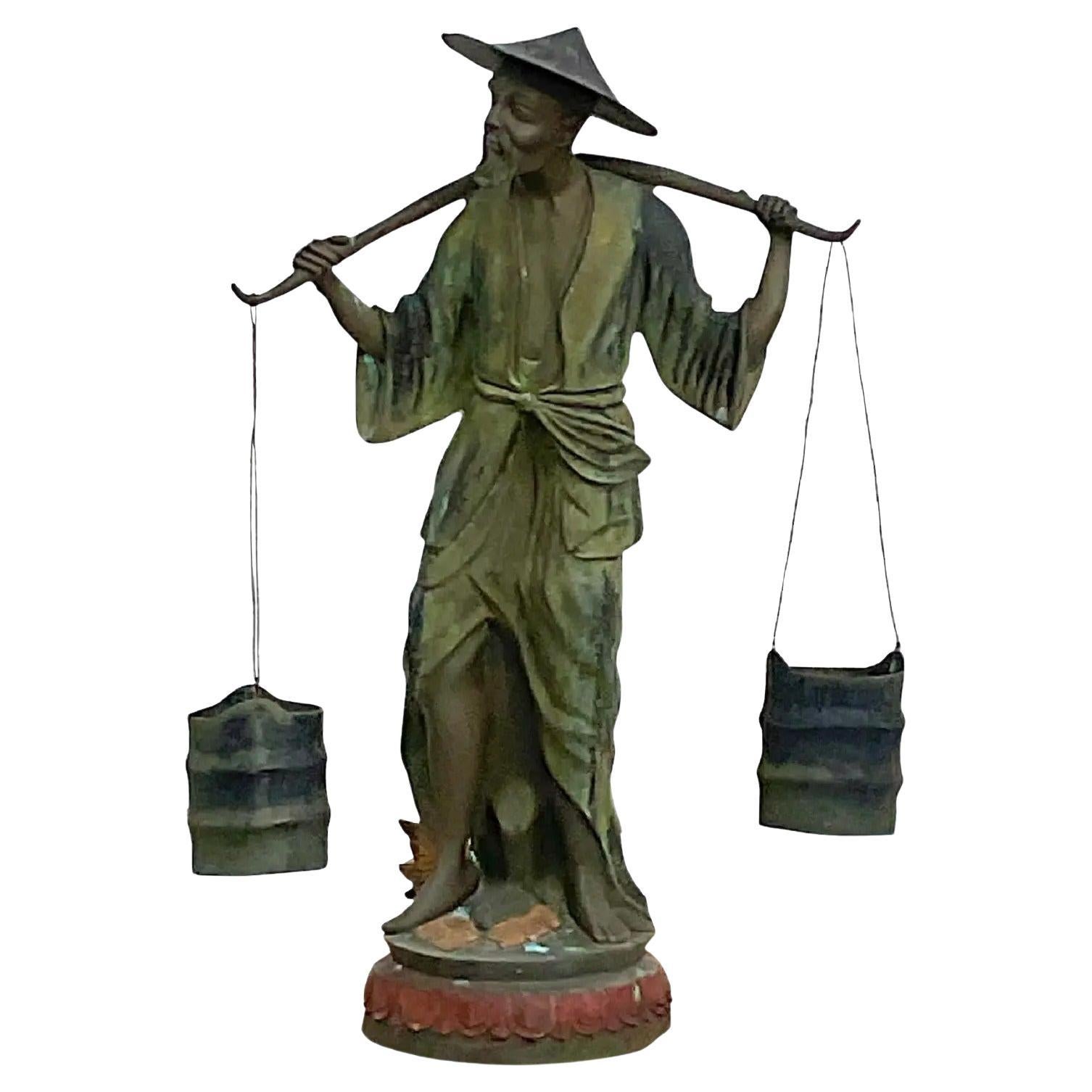 Vintage Monumental Regency Bronze Water Carrier Sculpture For Sale
