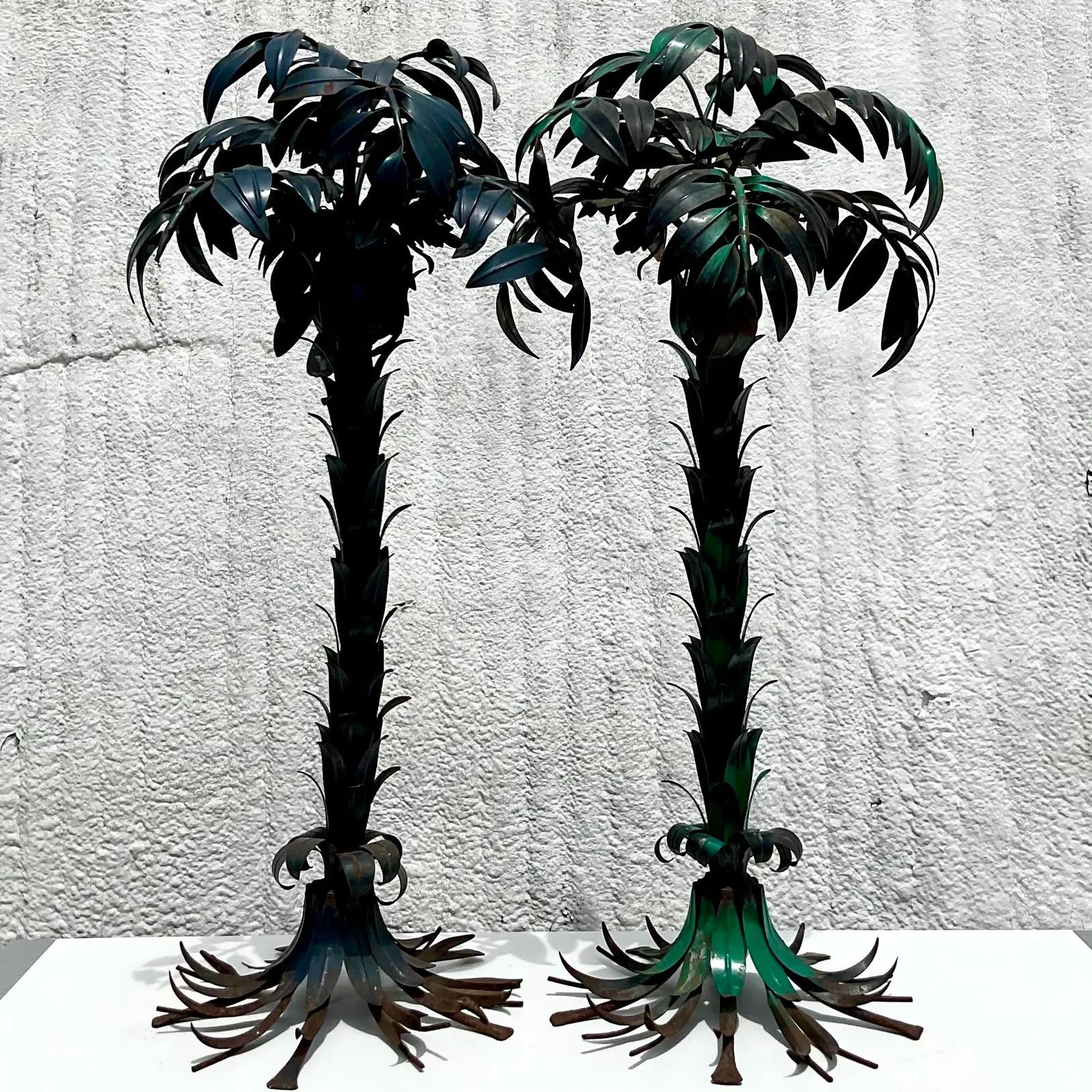 Vintage Monumental Regency Hans Kogl Polychromed Metal Palm Tree Lamps, a Pair 5