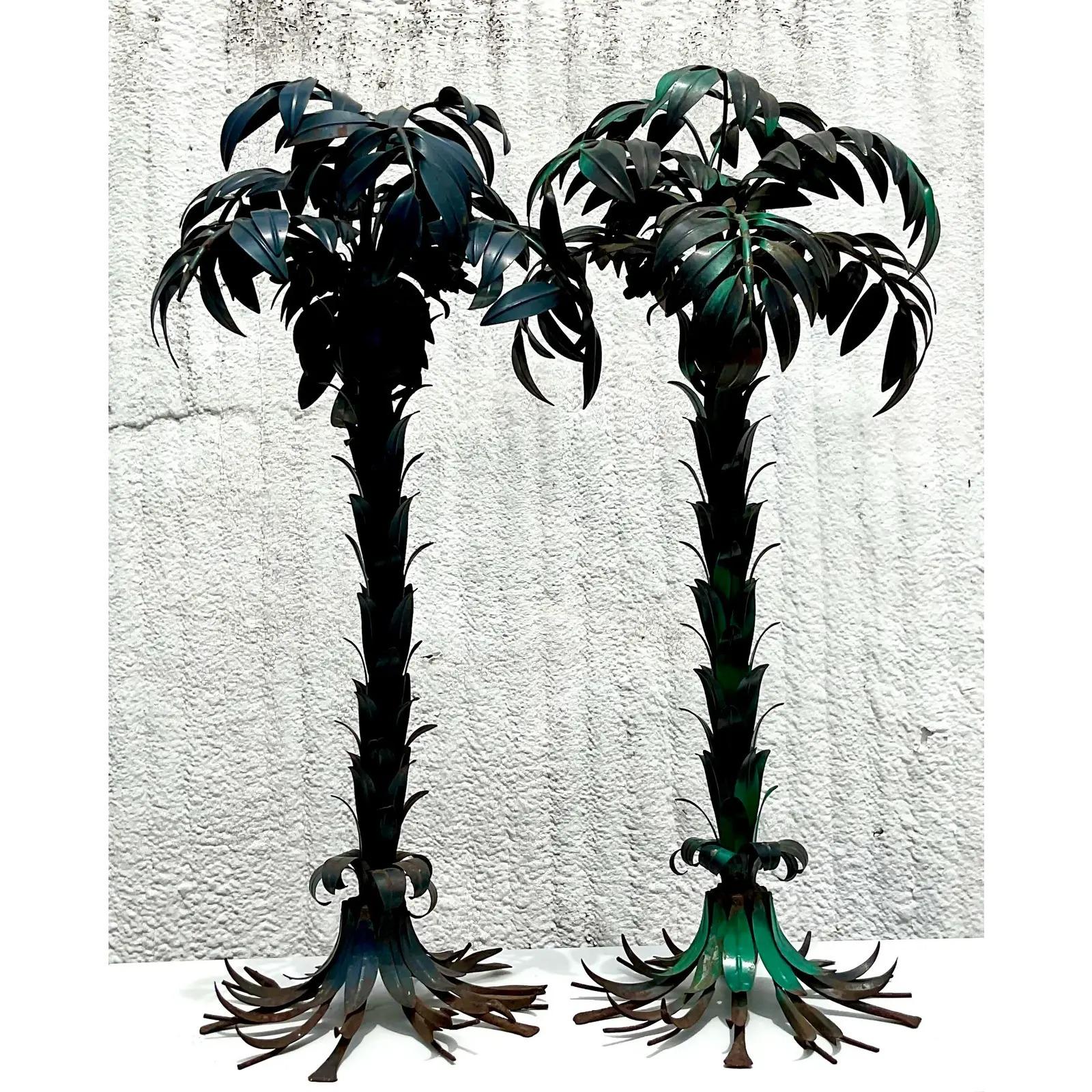 Vintage Monumental Regency Hans Kogl Polychromed Metal Palm Tree Lamps, a Pair 1