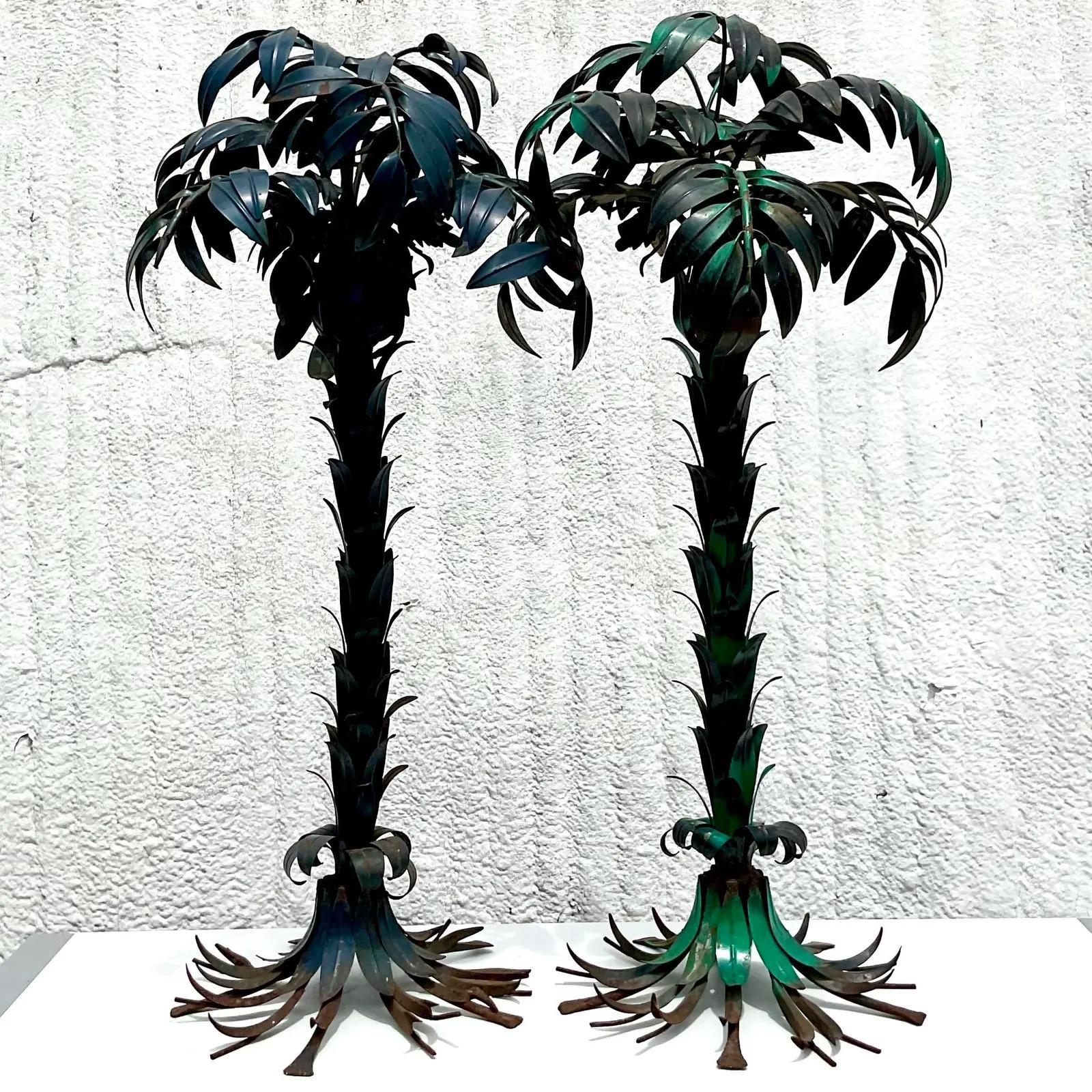 Vintage Monumental Regency Hans Kogl Polychromed Metal Palm Tree Lamps, a Pair 4