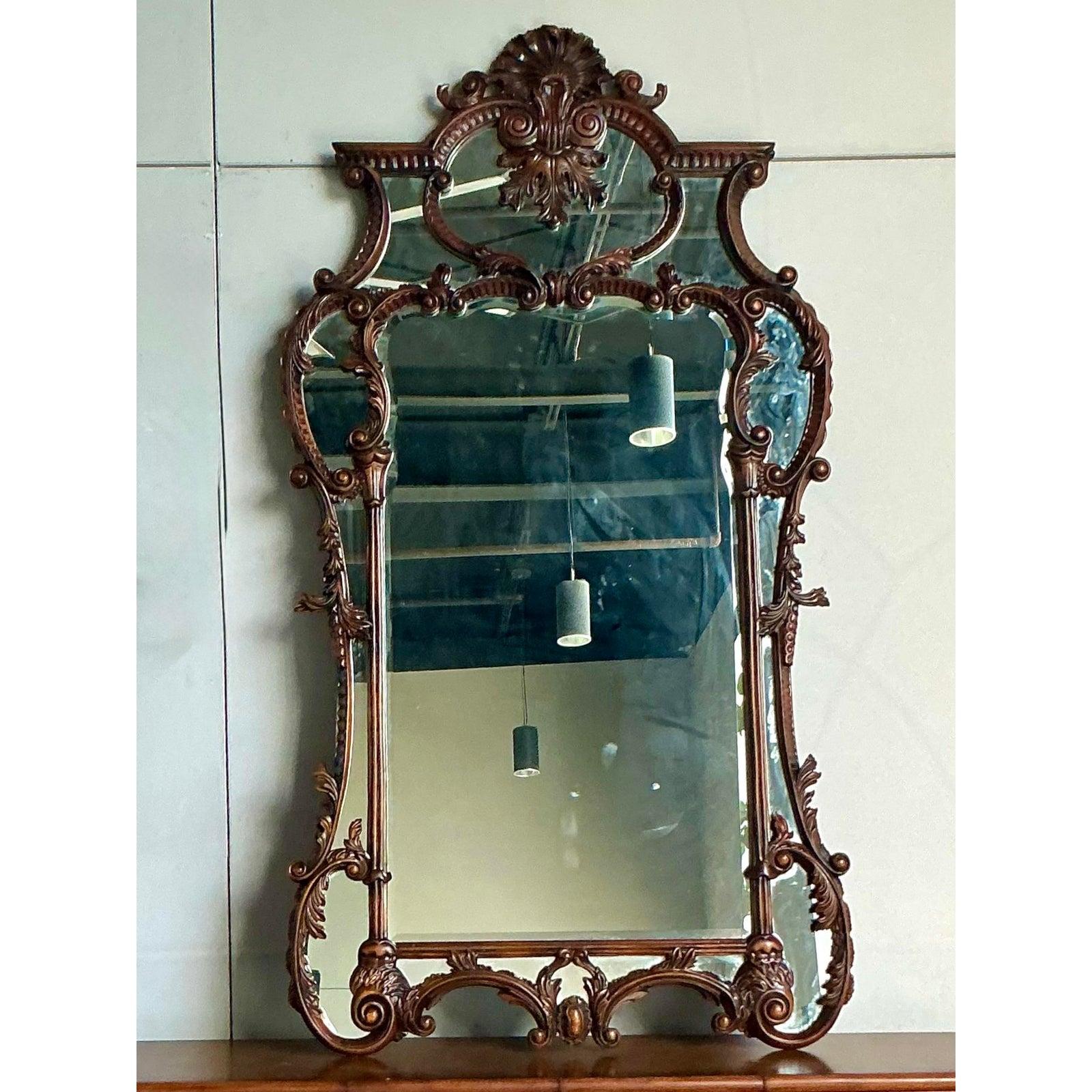 Vintage Monumental Rokoko geschnitzt Wood Mirror (Neugotik) im Angebot