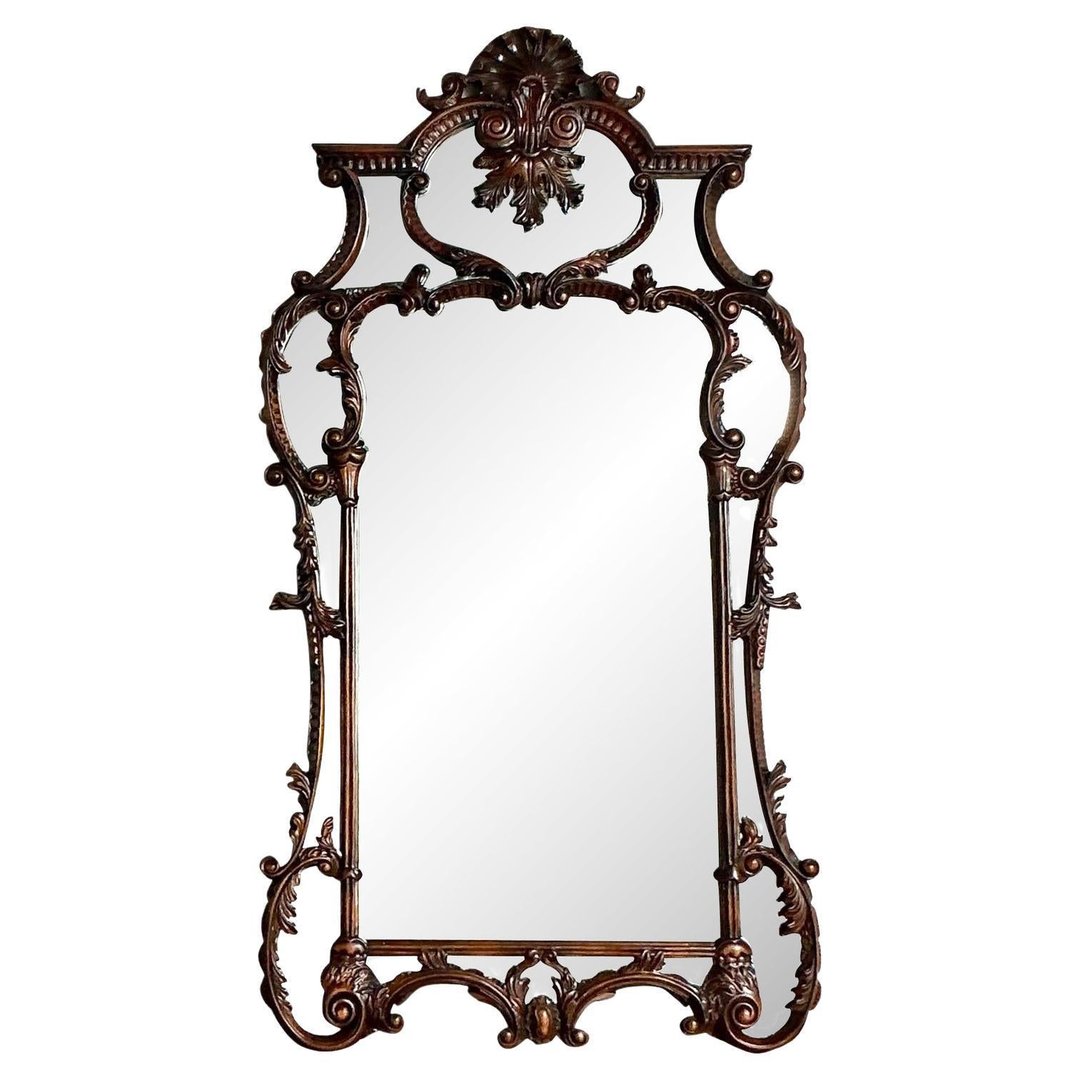Vintage Monumental Rokoko geschnitzt Wood Mirror im Angebot