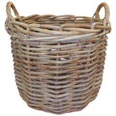 Vintage Monumental Round Willow Planter/Basket with Handles