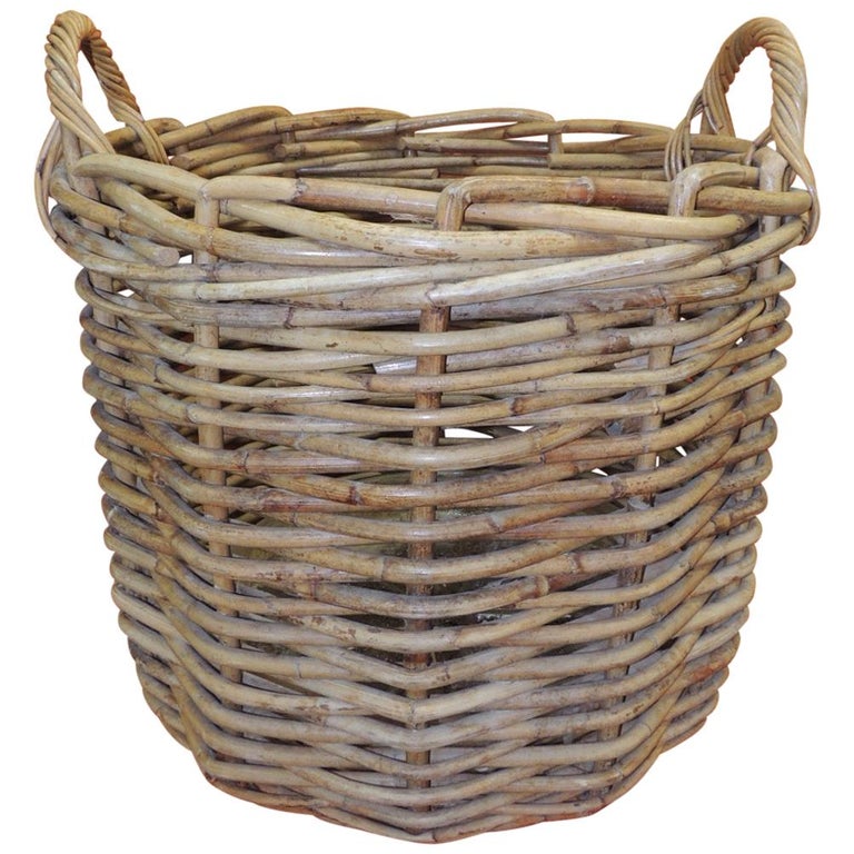 Vintage Monumental Round Willow Planter/Basket with Handles at 1stDibs
