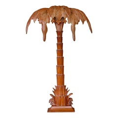 Vintage Monumental Sculptural Italian Carved Pinewood Palm Tree Floor Lamp