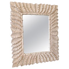Vintage Monumental Sculptural Regency Palm Frond Faux Bamboo Wall Mirror