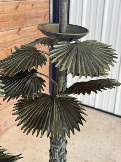Vintage Monumental Sculptural Verdigris Palm Tree Floor Lamps-Pair