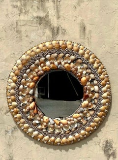 Vintage Monumental Shell Encrusted Round Mirror