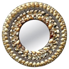 Vintage Monumental Shell Encrusted Round Mirror