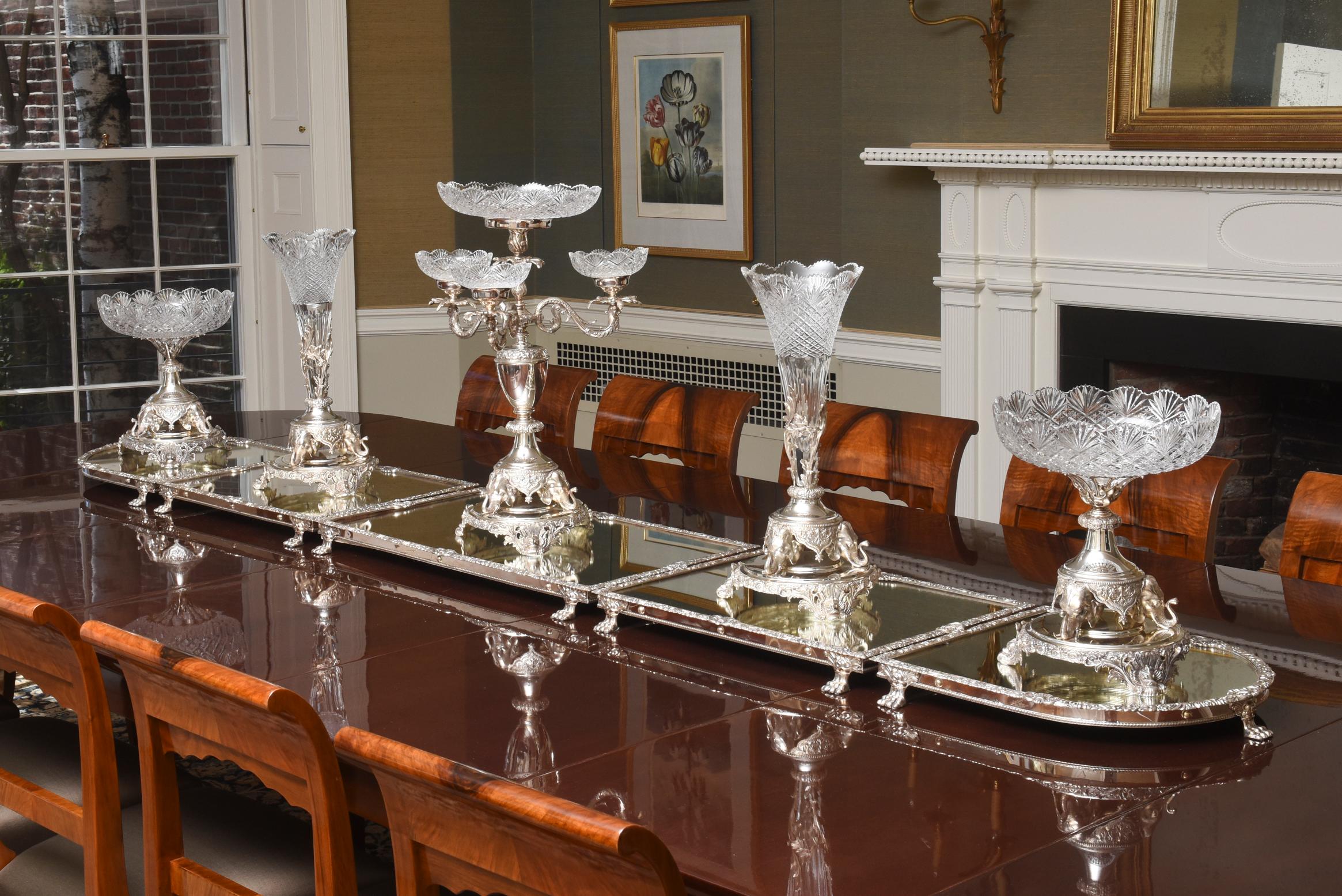 Vintage Monumental Silver Plate and Cut Crystal Centerpiece with Mirror Plateaus 2