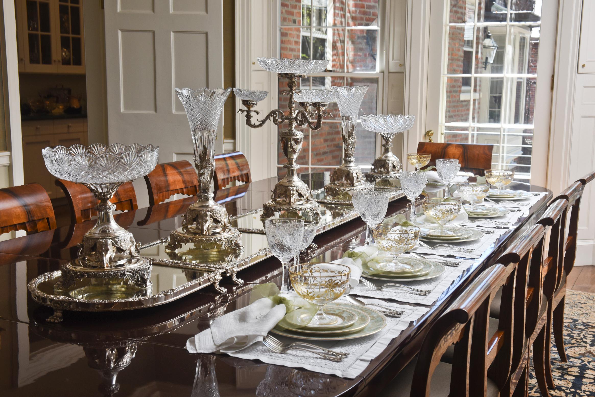 Vintage Monumental Silver Plate and Cut Crystal Centerpiece with Mirror Plateaus 3