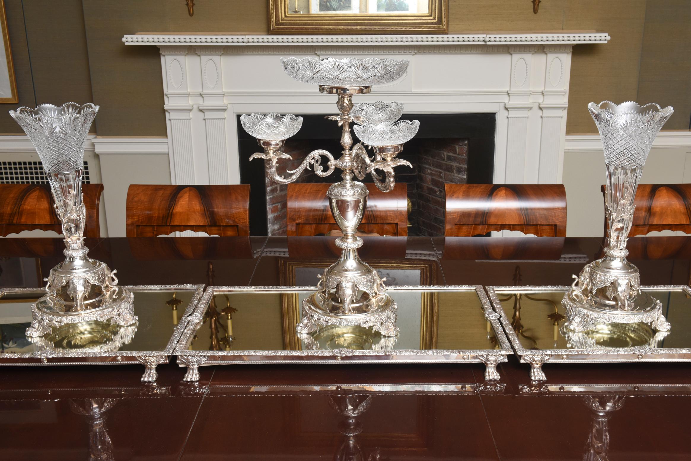 Vintage Monumental Silver Plate and Cut Crystal Centerpiece with Mirror Plateaus 6