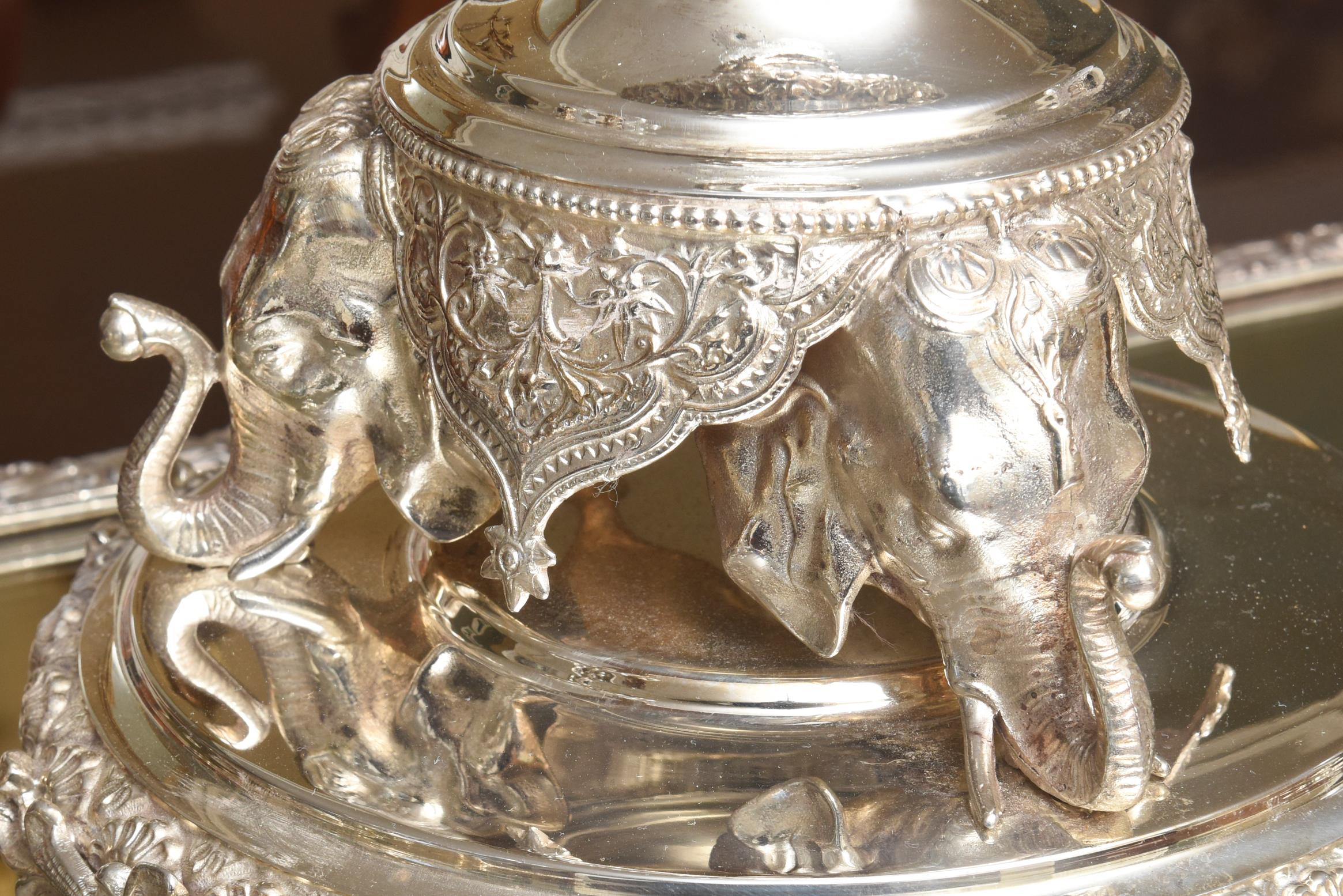 Anglo-Indian Vintage Monumental Silver Plate and Cut Crystal Centerpiece with Mirror Plateaus